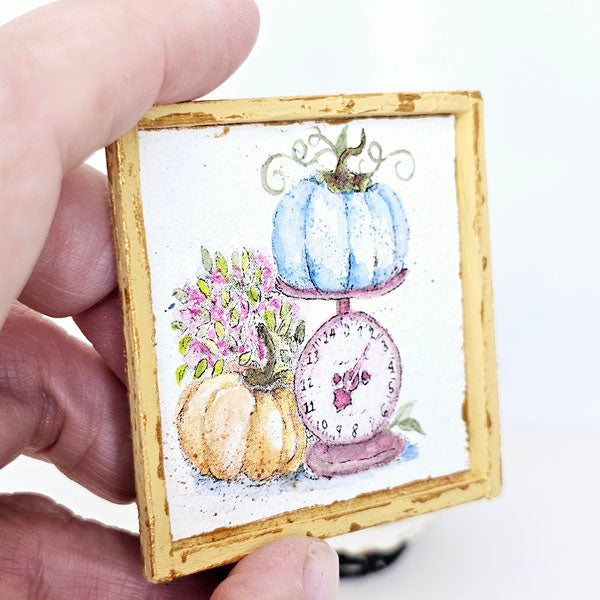 Miniature Pumpkins on a Scale No.1:3 Handmade for Dollhouse Wooden Framed Art