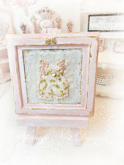 Stitched Baby Outfit No.1:1 Dollhouse Miniature Handmade Wooden Framed Art image 5