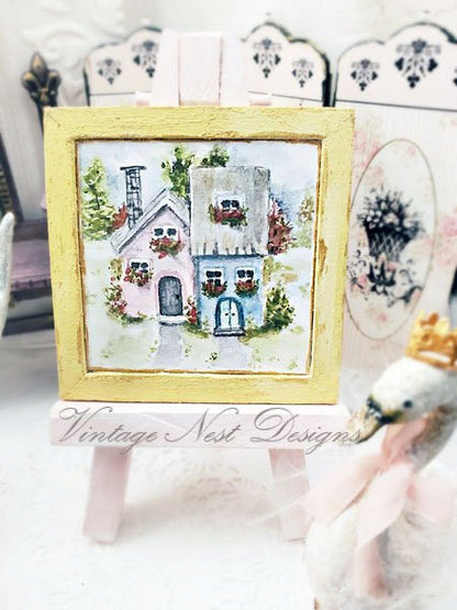 Cottage House No.2:1 Dollhouse Miniature Handmade Wooden Framed Art image 3