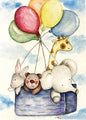 Digital Prints Animals & Balloons Watercolor Painting image 0