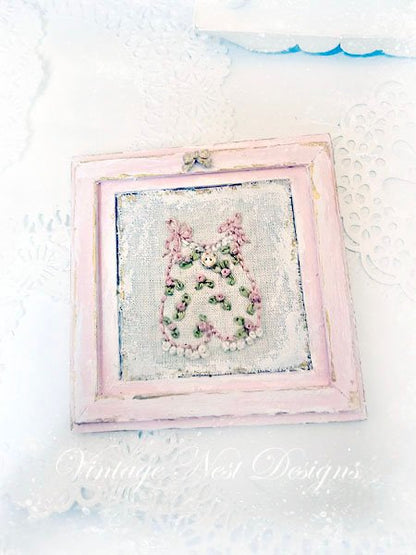 Stitched Baby Outfit No.1:1 Dollhouse Miniature Handmade Wooden Framed Art image 8