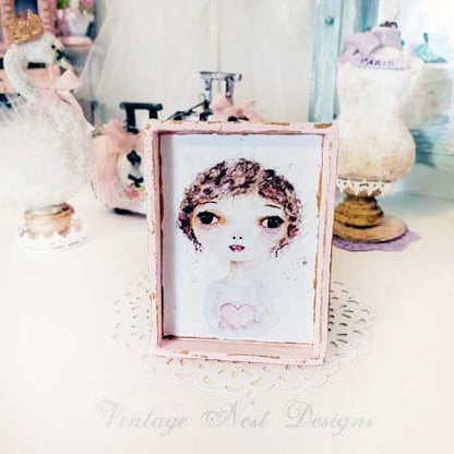 Valentine Girl No.3:1 Dollhouse Miniature Handmade Framed Wooden Art image 0