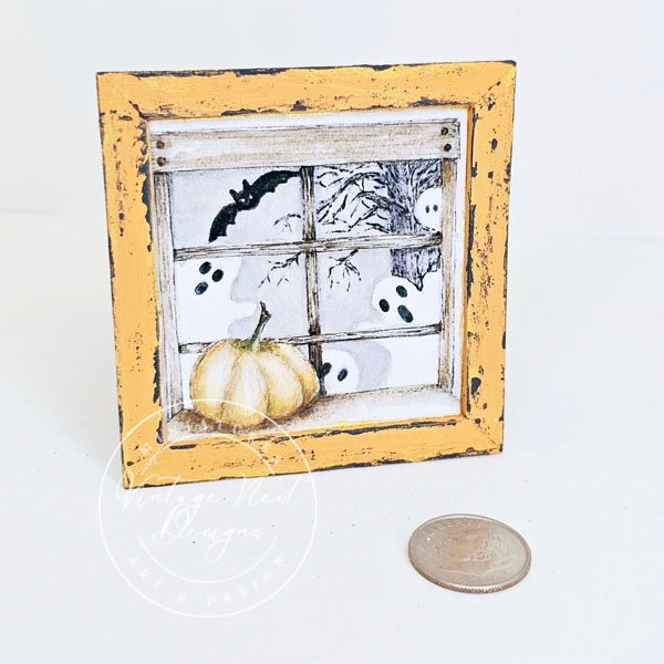 Halloween Ghosts No.1:3 Dollhouse Miniature Handmade Wooden Framed Art image 0