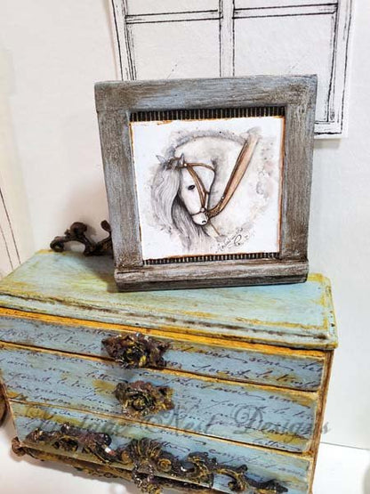 Andalusian Horse No.1:3 Dollhouse Miniature Handmade Framed Art image 1