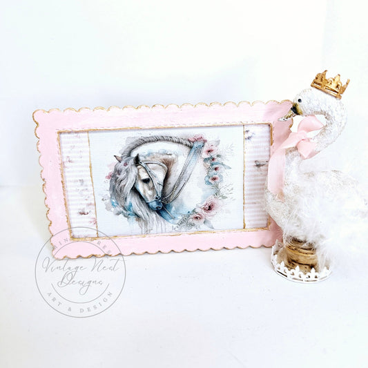 Andalusian Horse No.1:8 Dollhouse Miniature Handmade Wooden Framed Art image 1