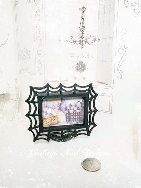 Pumpkins in the Woods No.1:1 Dollhouse Miniature Handmade Wooden Framed Art image 5