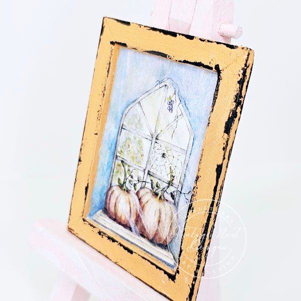 Pumpkins No.12:1 Dollhouse Miniature Handmade Wooden Framed Art image 1
