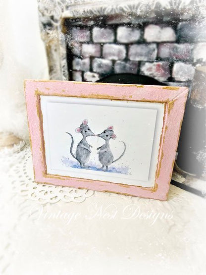 Mice No.8:2 Dollhouse Miniature Handmade Wooden Framed Art image 2