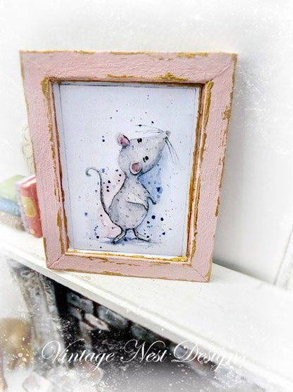 Mouse No.7:1 Dollhouse Miniature Handmade Wooden Framed Art image 3