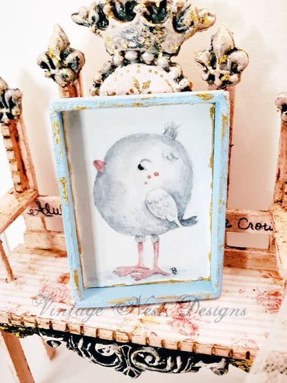 Pink Tweet No.1:2 Dollhouse Miniature Handmade Wooden Framed Art image 3