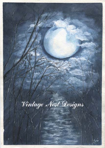 Moonlit Night No.1 Digital Print Watercolor Painting image 1