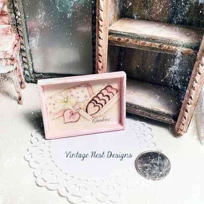 Box of Pink Cookies No.1:1 Dollhouse Miniature Handmade Framed Wooden Art image 2