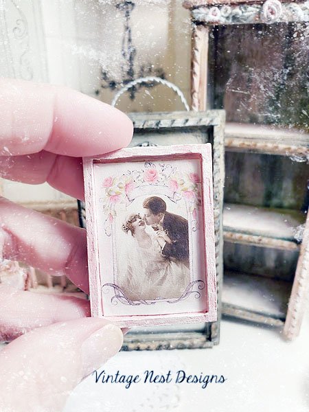 Vintage Couple in Love No.1:1 Dollhouse Miniature Handmade Framed Wooden Art image 3