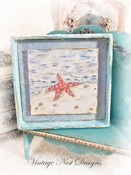 Starfish Ashore No.1:2 Dollhouse Miniature Handmade Wooden Framed Art image 2