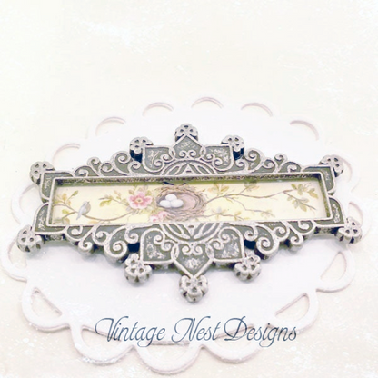 Bird Nest Roses No.4 Dollhouse Miniature Metal Framed image 0