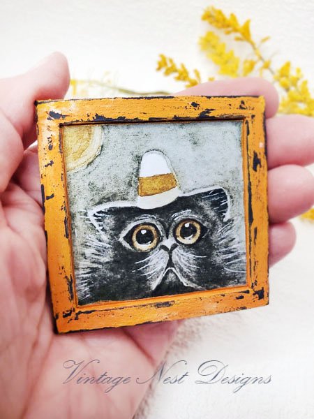 Halloween Cat No.2:1 Dollhouse Miniature Handmade Wooden Framed image 1