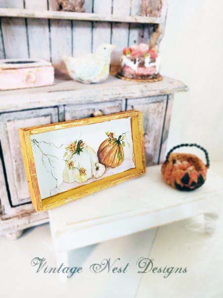Rugged Pumpkins No.1:1 Dollhouse Miniature Handmade Wooden Framed Art image 1