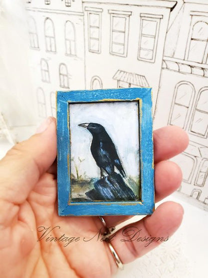 Old Crow No.1:3 Dollhouse Miniature Handmade Wooden Framed Art image 2