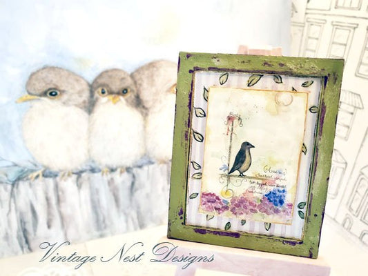 Birds Feathered No.1:2 Dollhouse Miniature Handmade Wooden Framed Art image 1