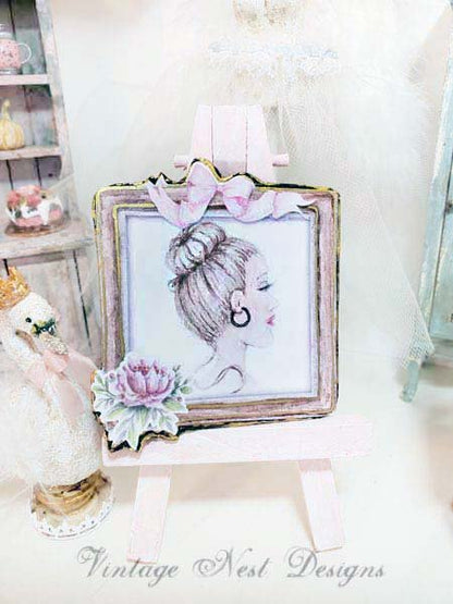 Hello Beautiful No.1:1 Dollhouse Miniature Handmade Framed Art image 0