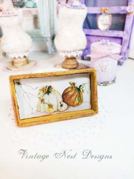 Rugged Pumpkins No.1:1 Dollhouse Miniature Handmade Wooden Framed Art image 0