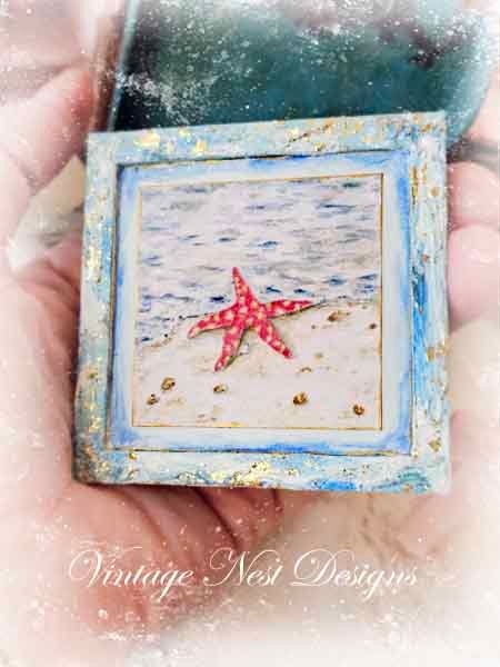 Starfish Ashore No.1:3 Dollhouse Miniature Handmade Wooden Framed Art image 5
