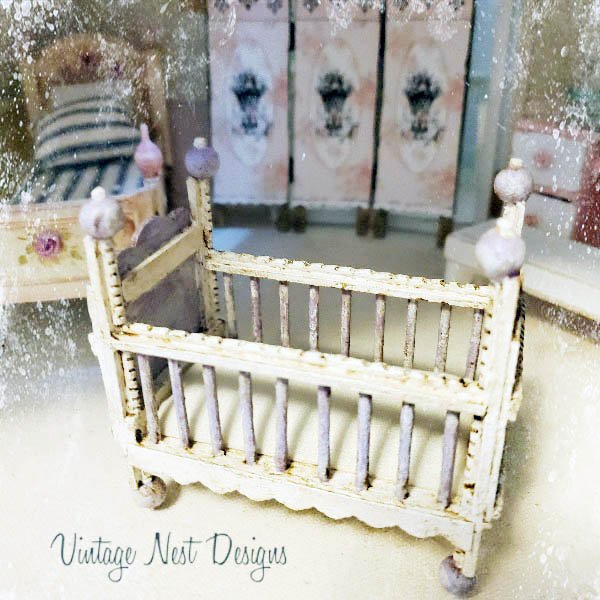 Baby Antique Style Crib No.5 Handmade Dollhouse Miniature image 5
