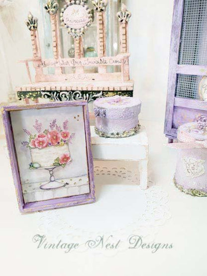 Cake No.9:1 Dollhouse Miniature Handmade Wooden Framed Art image 0