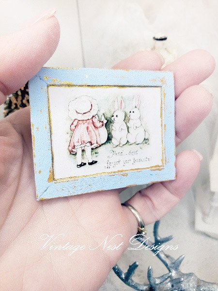 Don't Forget your Baskets No.1:1 Dollhouse Miniature Handmade Wooden Framed Art image 1