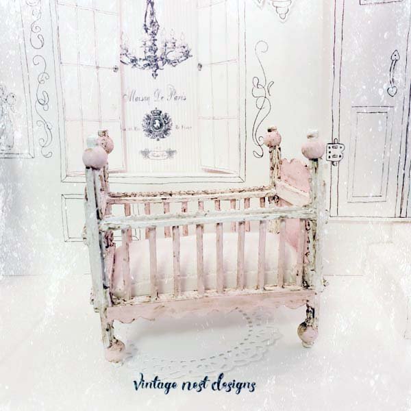 Baby Antique Style Crib No.8 Handmade Dollhouse Miniature image 1