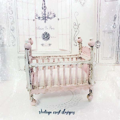 Baby Antique Style Crib No.8 Handmade Dollhouse Miniature image 1