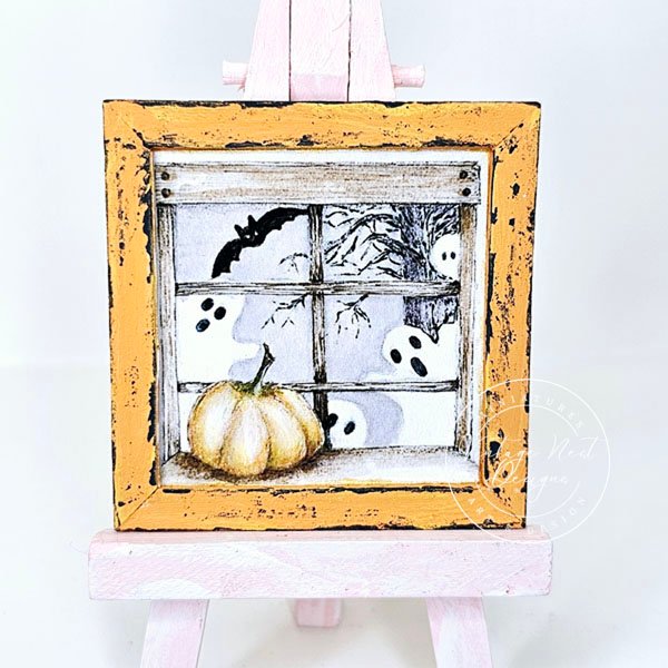 Halloween Ghosts No.1:3 Dollhouse Miniature Handmade Wooden Framed Art image 4