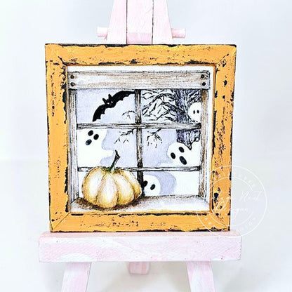 Halloween Ghosts No.1:3 Dollhouse Miniature Handmade Wooden Framed Art image 4