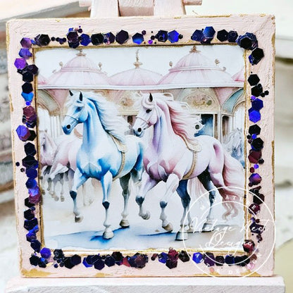 Carousel Horses No.1:1 Dollhouse Miniature Handmade Wooden Framed Art image 4