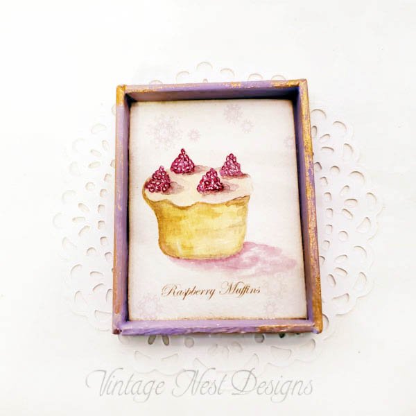 Raspberry Muffins No.1:1 Dollhouse Miniature Handmade Wooden Framed Art image 3