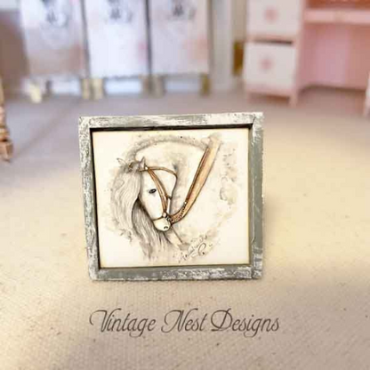 Andalusian Horse No.1:1 Dollhouse Miniature Handmade Wooden Framed Art image 6