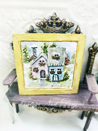 Cottage House No.2:1 Dollhouse Miniature Handmade Wooden Framed Art image 2