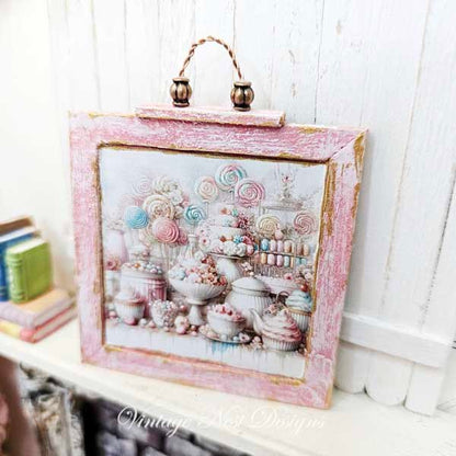 Pastel Sweets No.1:1 Dollhouse Miniature Handmade Wooden Framed Art image 7