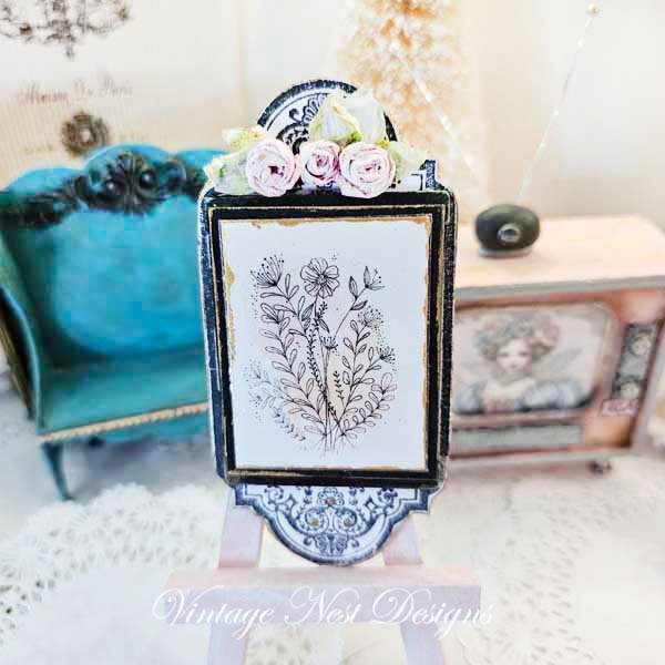 Florals No.18 Dollhouse Miniature Handmade Wooden Framed Art image 6