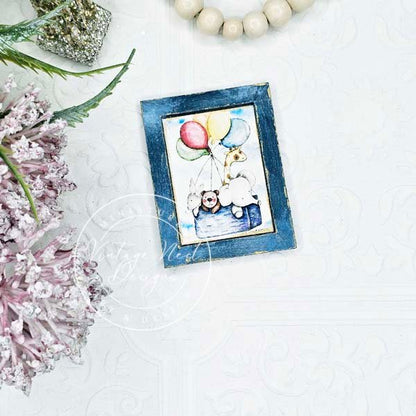 Animals & Balloons No.1:2 Dollhouse Miniature Handmade Wooden Framed Art image 1