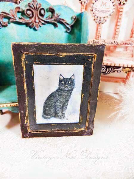 Black Cat No.1:2 Dollhouse Miniature Handmade Wooden Framed Art image 3