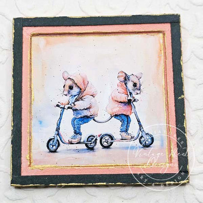 Nursery Mice No.1:1 Dollhouse Miniature Handmade Wooden Framed Art image 2