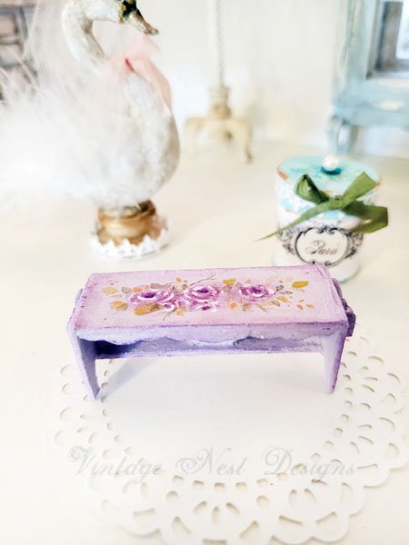Lavender & Roses Bench No.14 Dollhouse Miniature Handmade image 1