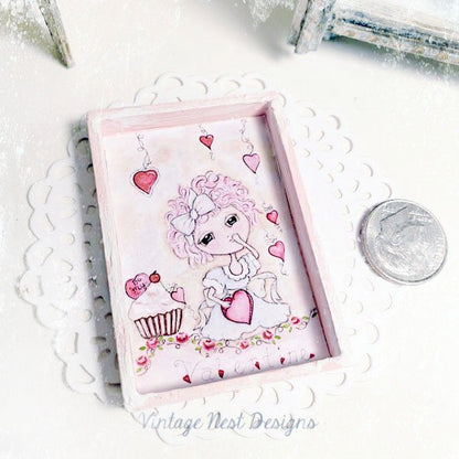 Pink Be my Valentine No.1:1 Dollhouse Miniature Handmade Framed Art image 6