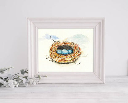 Bird Nest Blue Eggs No.1 Digital Prints Watercolor Painting image 3
