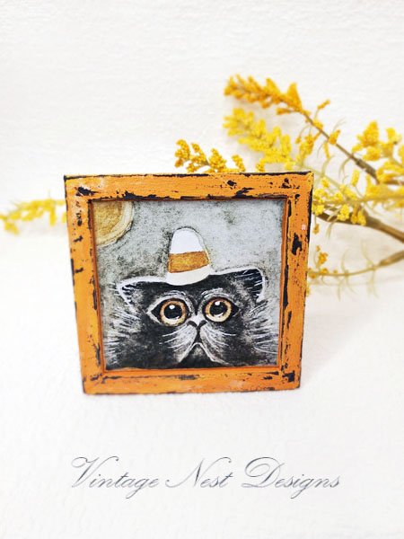 Halloween Cat No.2:1 Dollhouse Miniature Handmade Wooden Framed image 0