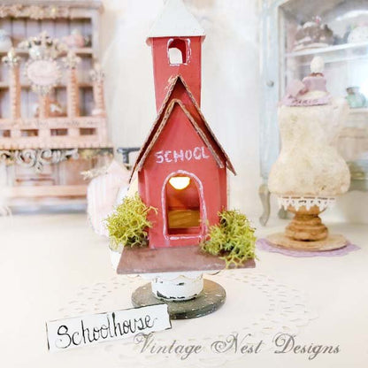 Putz Red School House No.1 Handmade Miniature image 0