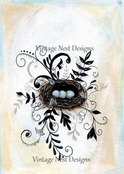 Bird Nest Flourishes No.1 Digital Prints Acrylic Painting image 0