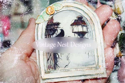 Crow Lantern No.1:5 Dollhouse Miniature Handmade Wooden Framed Art image 2