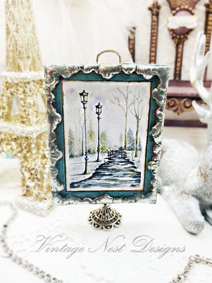 Walk in the Park No.1 Dollhouse Miniature Handmade Metal & Wood Framed Art image 4
